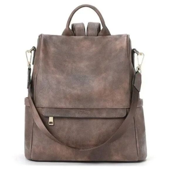 NEW 𝅺Backpack PU Leather Brown Coffee - Picture 1 of 7